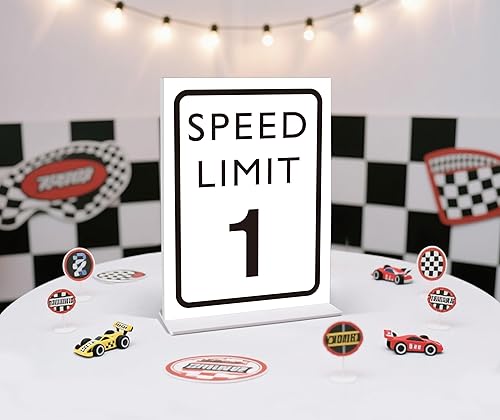 Miniatura 3 de Decoración de cumpleaños de coche de carreras, letrero de límite de velocidad 1, Fast One, decoración de fiesta de cumpleaños de auto de carreras,