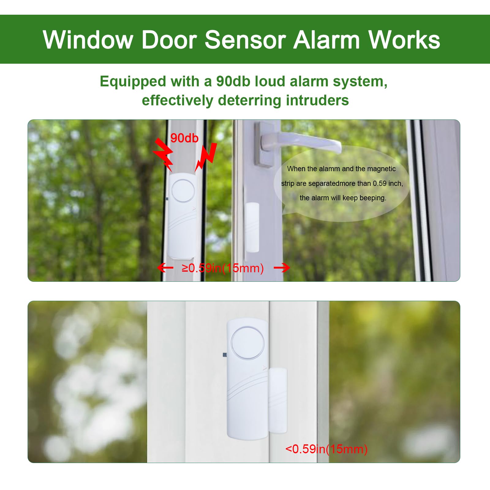 Alarma de puerta y ventana, sensor de alarma de puerta de 90 dB para seguridad de niños, seguridad del hogar, alarma antirrobo de ventana de puerta, alarmas de piscina para el hogar, apartamentos