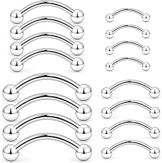 Eyebrow Piercing Jewelry 16G Surgical Steel Curved Barbell with Ball Kit Tragus Ring Piercings Jewelry 16-24Pcs 6mm 8mm 10mm 12mm