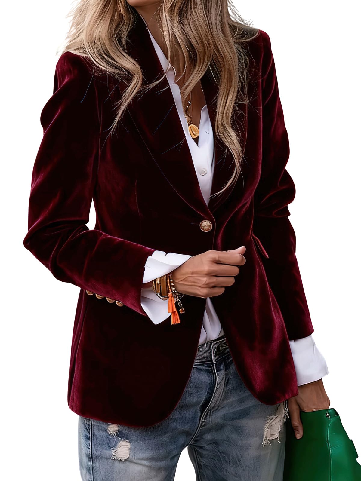 Womens Velvet Blazer Jackets Notched Lapel Collar One Button Dressy Business Office Coat