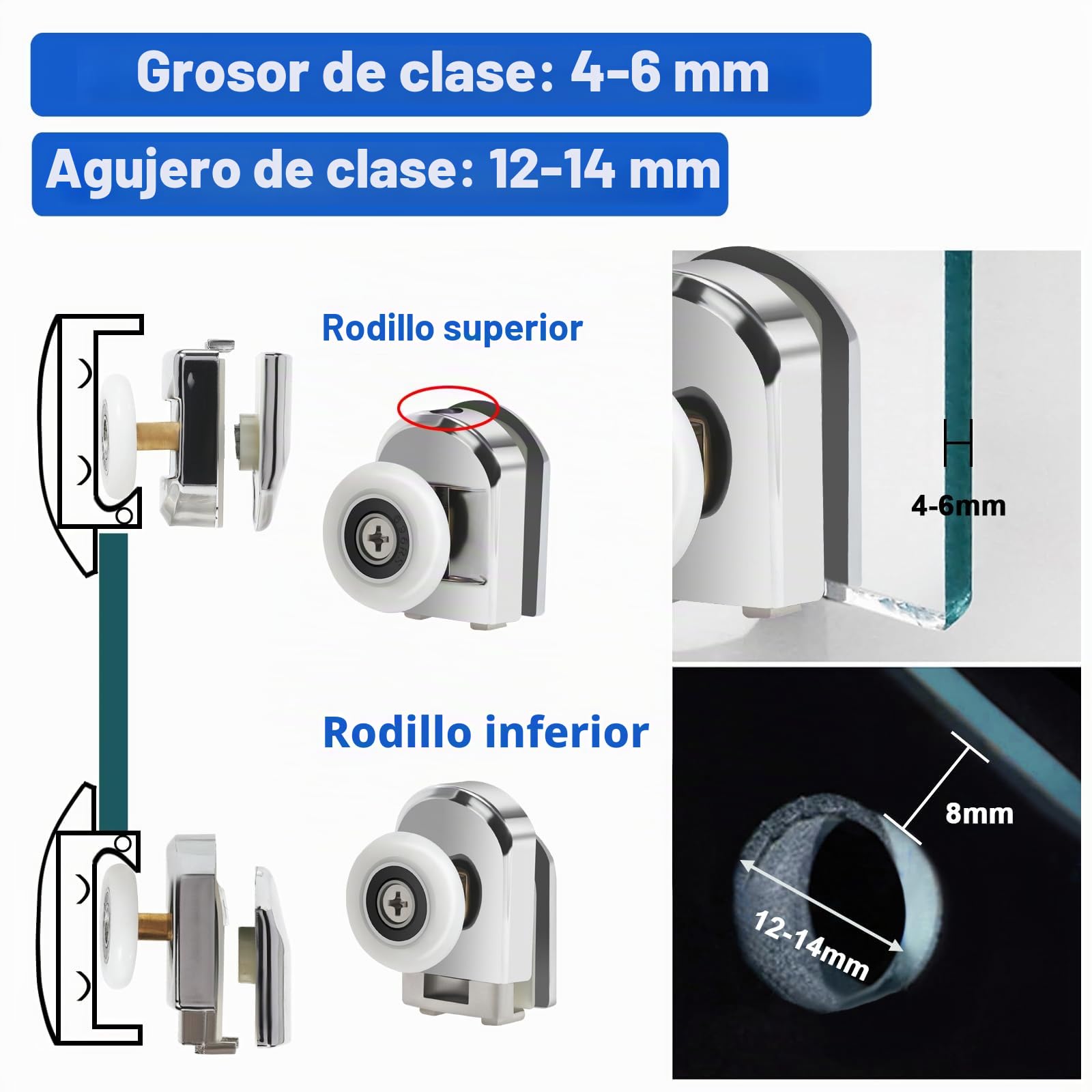 Rodillo para Puerta de Ducha 25mm, 4pcs Puertas de Ducha Ruedas para Puerta de Ducha para Vidrio de 4-6Mm Espesor, 4 Ruedas Corredores Polea Rodillo