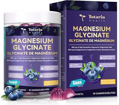 Totaria Magnesium Glycinate Gummies 400mg,Sugar Free, Blueberry,60 Gummies | Magnesium 44mg,High Absorption Magnesium Bisglycinate Supplement for Women,Energy, Bone, Muscle Health,Source of Electrolytes