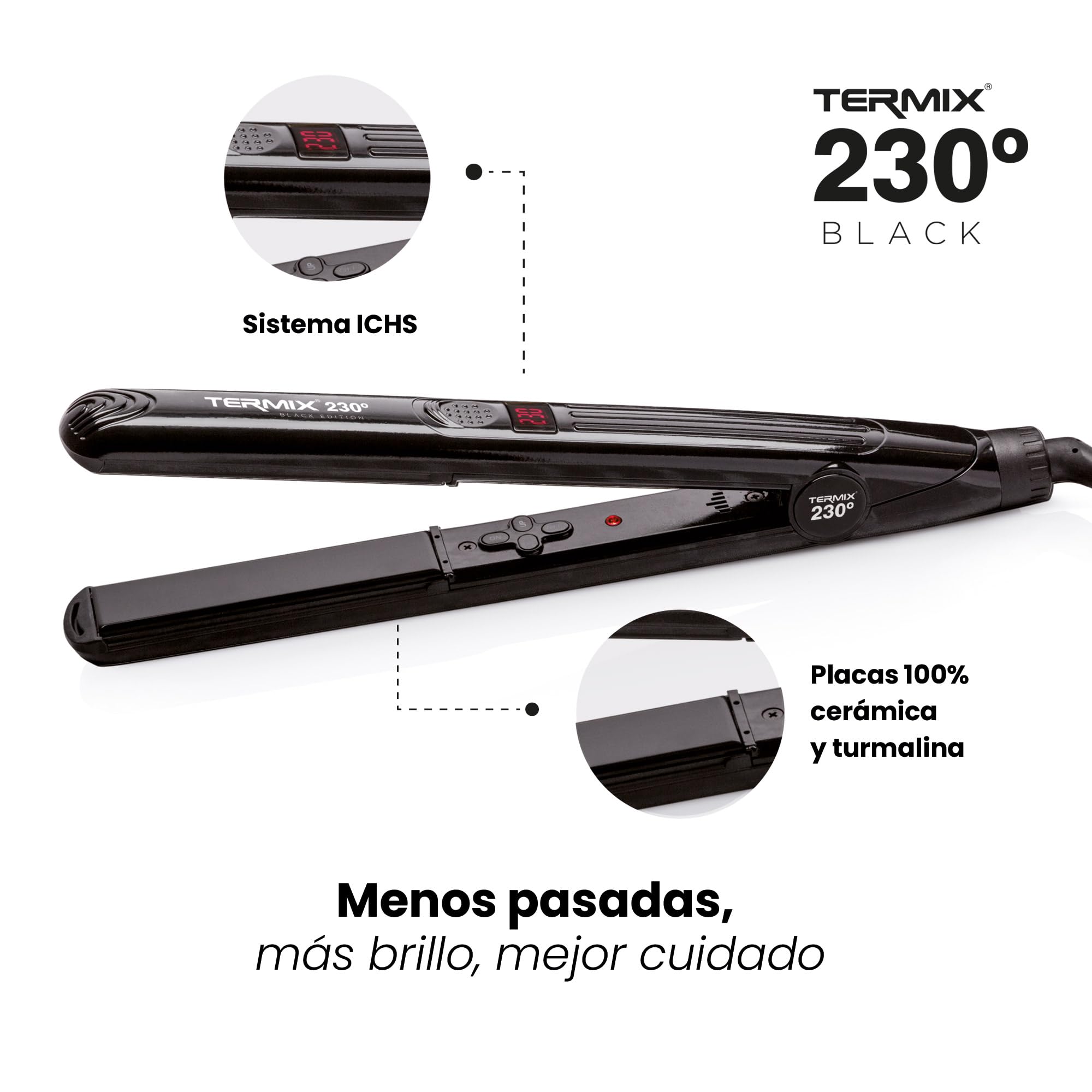 Termix Plancha Pelo 230º Black Edition, Plancha de Pelo Profesional con Tecnología de Placas de Cerámica, Sistema Digital de Regulación de Temperatura