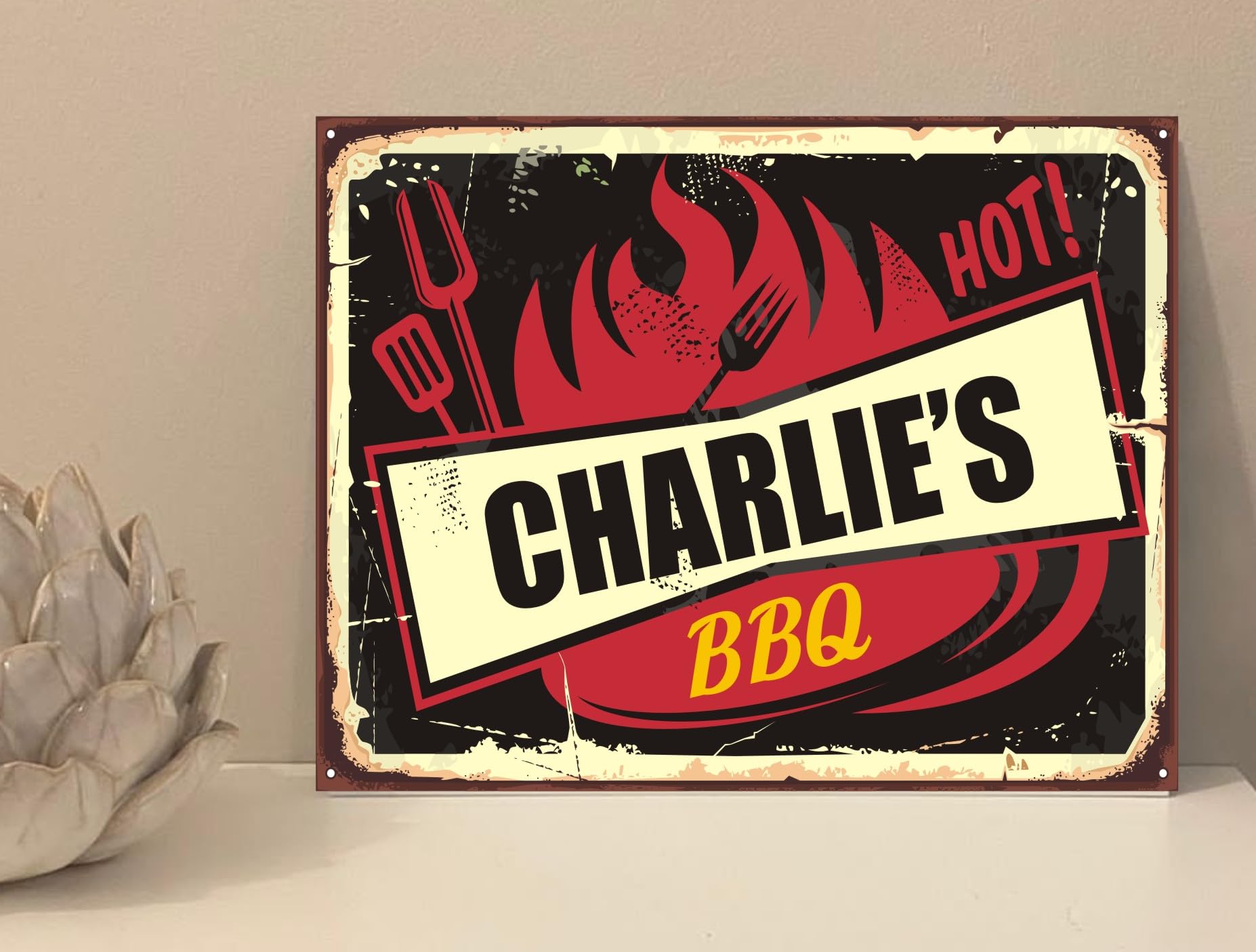 1x Personlaised BBQ Rustic Retro Metal Plaque Sign Gift House Novelty (mt836) (250mm x 200mm)