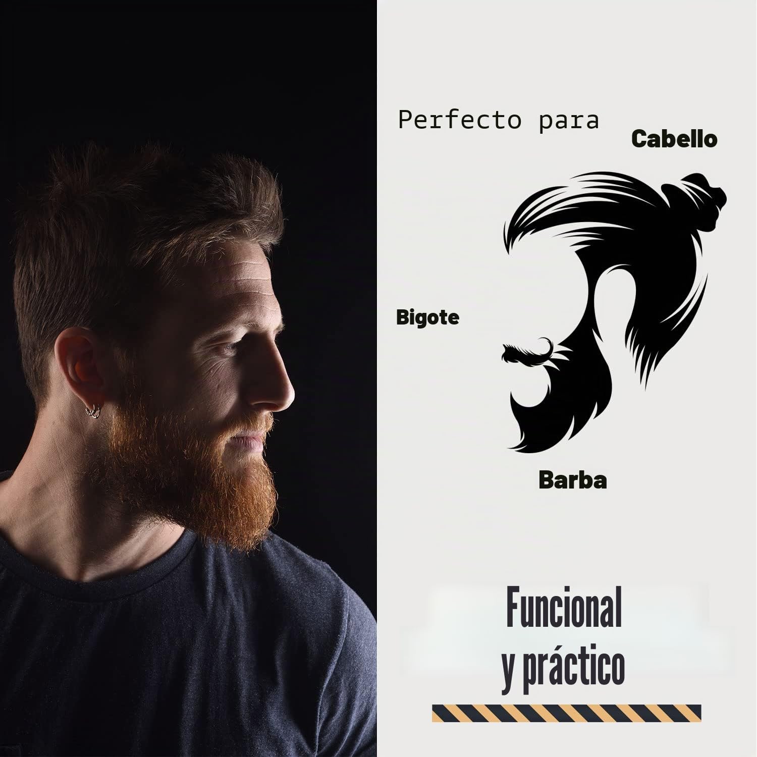 Juego de barba de madera y peine para hombres - Kit perfecto para la cabeza, barba y bigote
