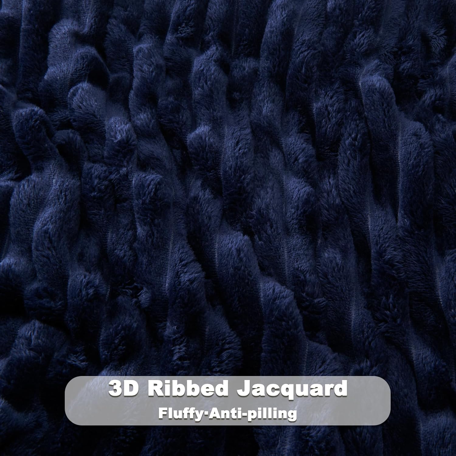 NEWCOSPLAY Super Soft Queen Blanket Dark Navy Premium Silky Flannel Fleece 3D Ribbed Jacquard Lightweight Bed Blanket All Season Use (Dark Navy Ribbed, Queen(90"x90")) - Image 5