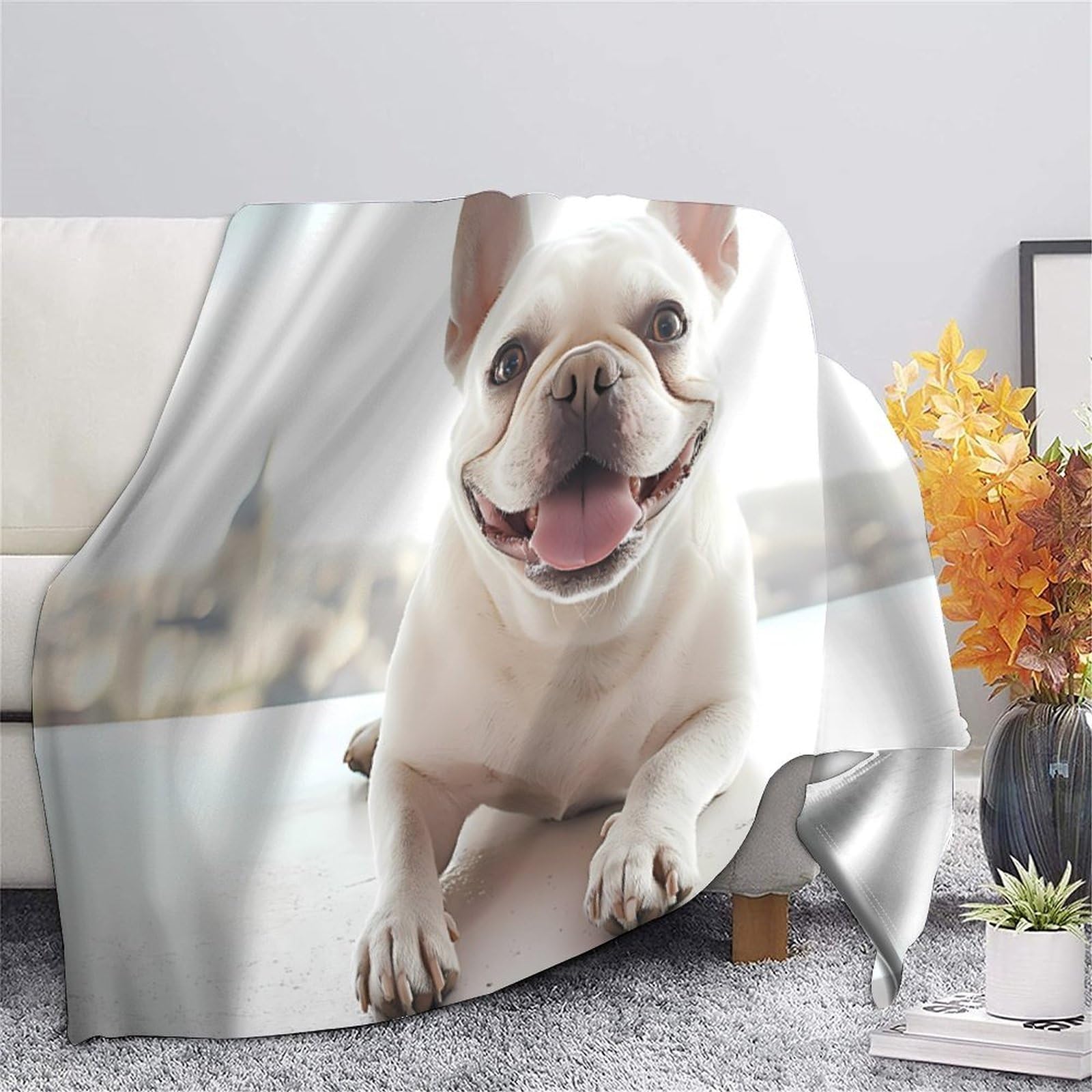 stampa 3D Bulldog smiling coperta da viaggio microfibra biancheria da letto anti-pilling coperta da viaggio compatta per giovani in vacanza Carino animale domestico 70×80inch(180x200cm)
