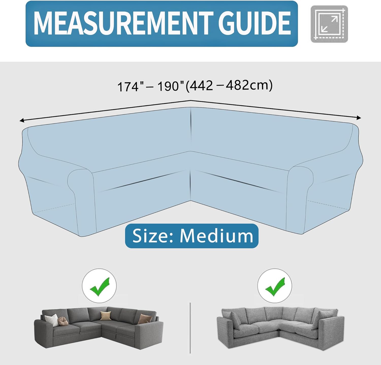 HDCAXKJ Corner Sectional Couch Covers Velvet Stretch L Shape Sofa Cover Soft Thick Sectional Slipcovers Set U Shaped Living Room Non Slip Magic Furniture Protector for Pet Dogs (Air Gray, Medium) Medium Air Gray