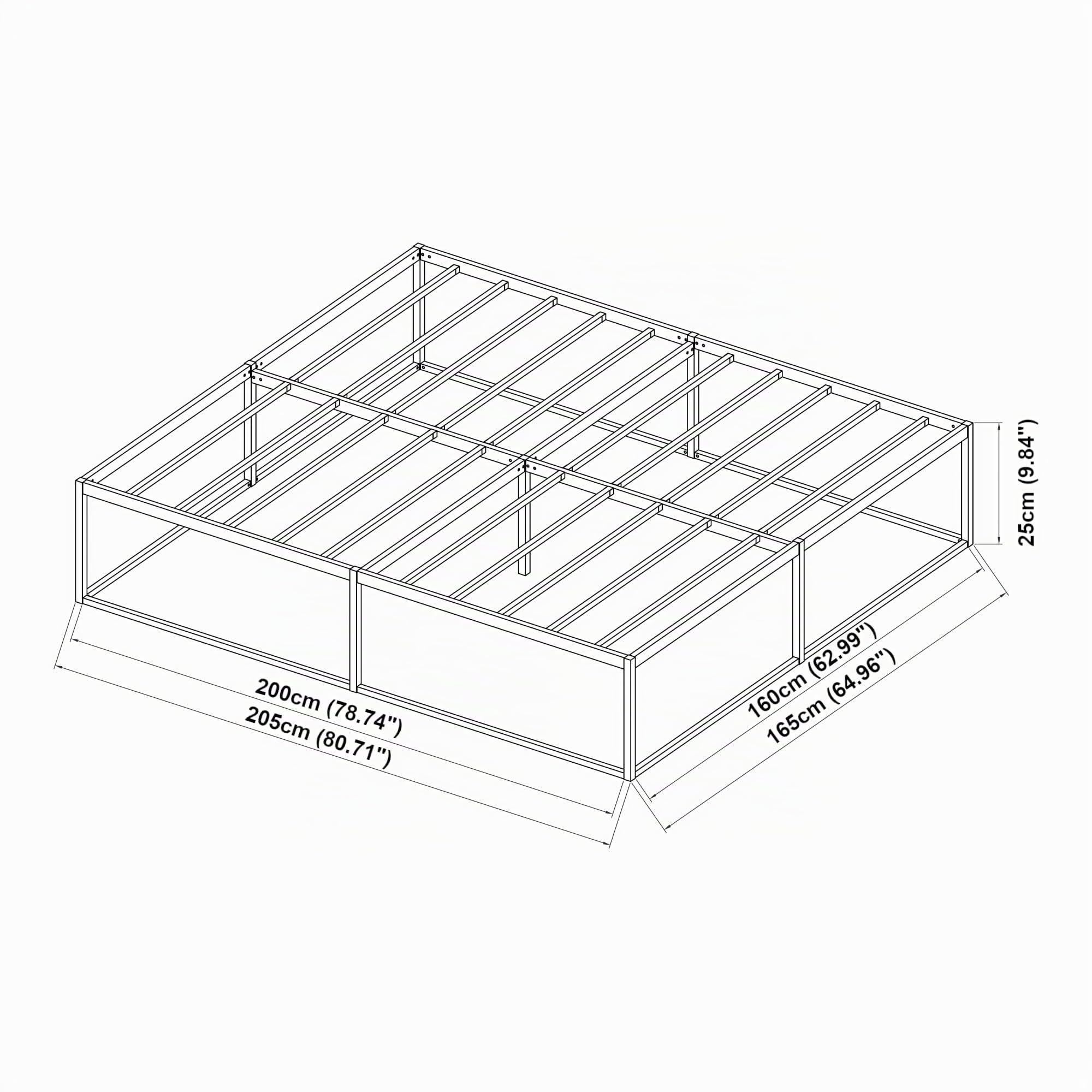 [en.casa] Struttura Letto Matrimoniale 160x200 cm in Acciaio Letto a 2 Piazze Senza Testiera e Pediera Letto Minimalista di Forma Rettangolare - Nero