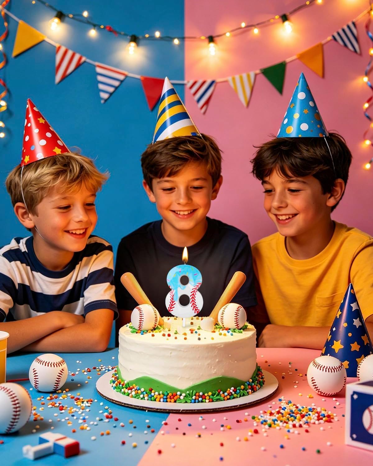 Ice Cream Drip Baseball Birthday Candle, 2.68 Inch Blue Baseball Ice Cream Drip Topper, Number 8 Baseball Themed Topper for Sport Teams Anniversary Celebration Party Decorations