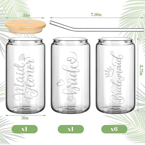 Miniatura 5 de Jinei 8 piezas de regalos de dama de honor para novia, vasos de 17 onzas con tapa de bambú, vasos de dama de honor, vasos con forma de lata, taza de