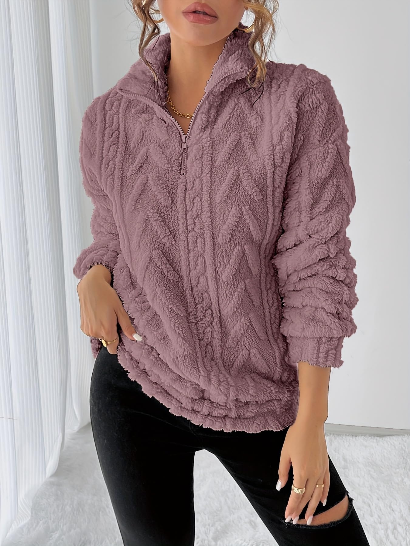 Womens Half Zip Trendy Sweater Cozy Long Sleeve Warm Pullover for Fall and Winter