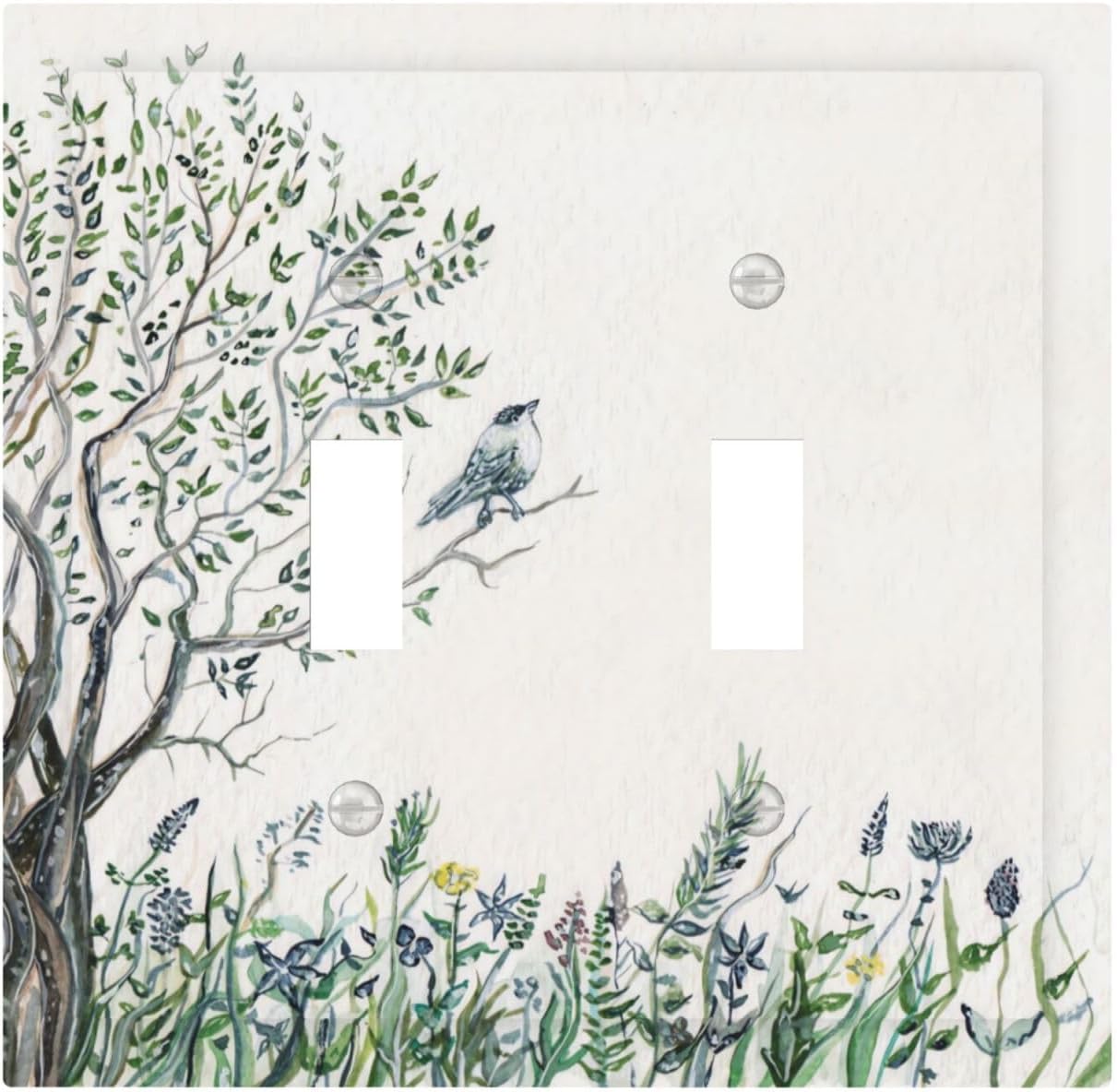Tree Bird 2 Gang Light Switch Cover Aesthetic Decorative Double Toggle Wall Plates Outlet Covers Electrical Switchplate for Bathroom Home Decor Accessories 5" x 4.9"