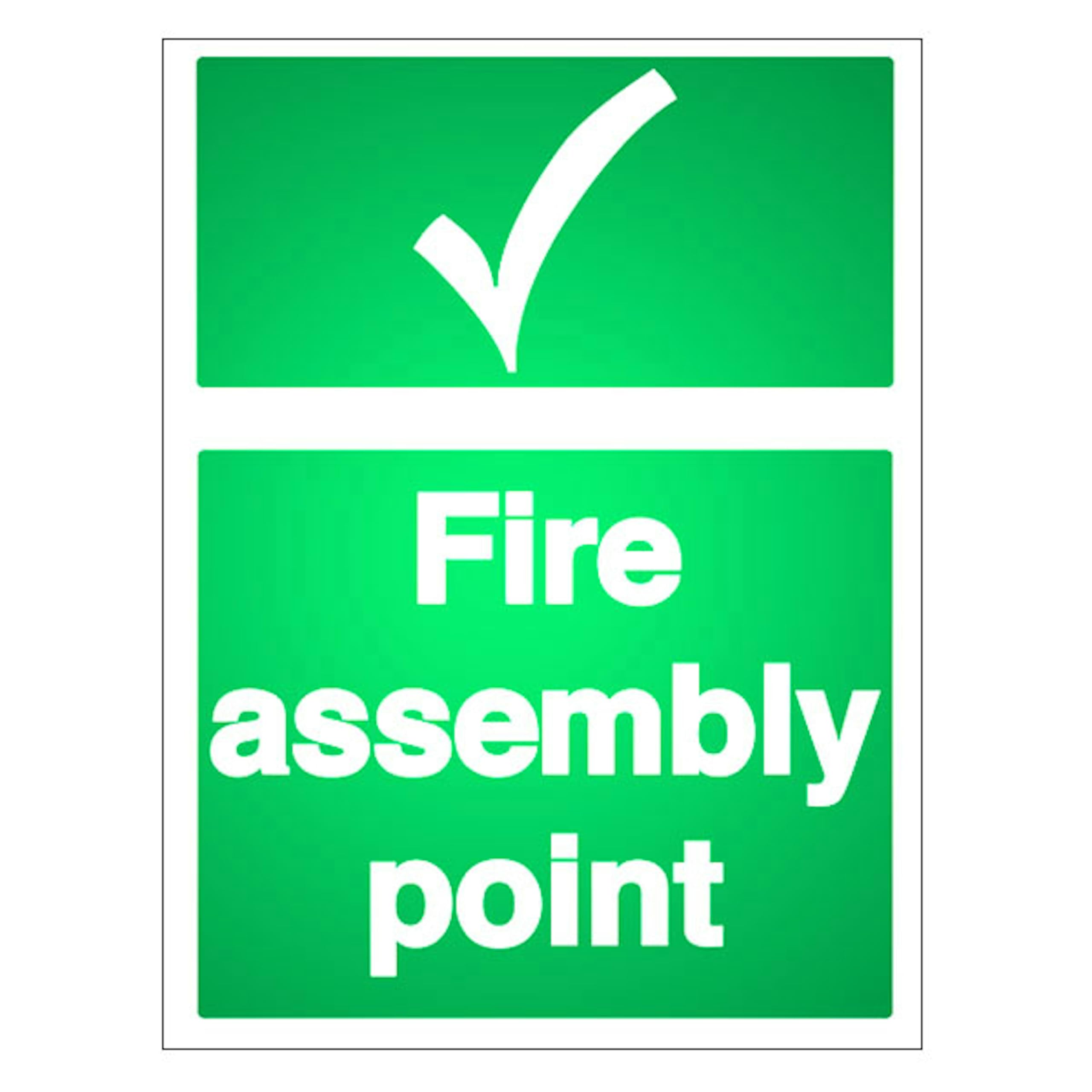 V Safety Reflective Fire Assembly Point with Tick - Portrait 400 x 600 mm - 3mm Reflective Aluminium Composite Safety Sign