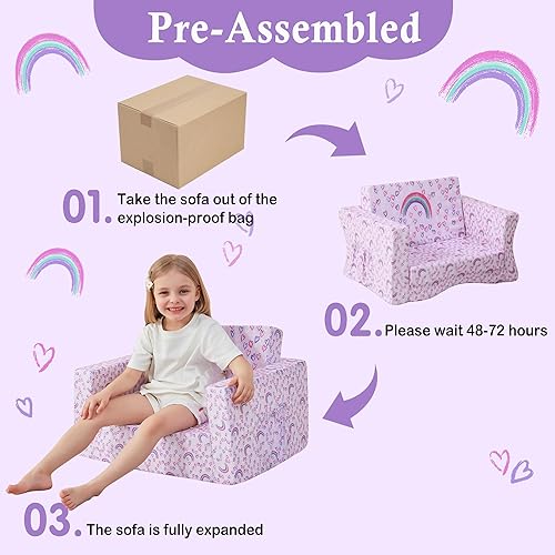 Miniatura 7 de Sofá para niños pequeños, sofá cama plegable 2 en 1, sillas para niños y niñas, sofá convertible para niños y niñas, sofá convertible para sala de