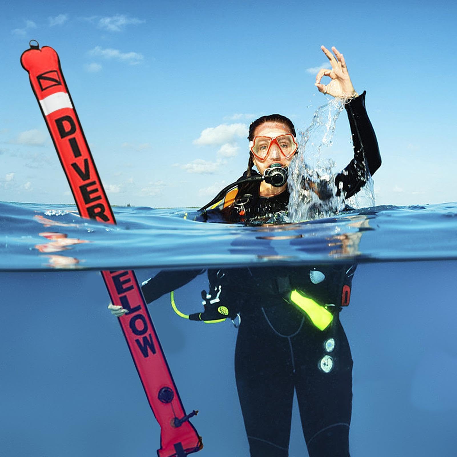 Boya de seguridad para buceo, rotulador recubierto de TPU autosellable, juego de banderas reflectantes, accesorios de barra de peso, equipo de snorkeling, boya de marcado de superficie fiable para el