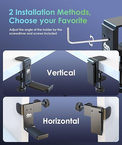 Miniatura 4 de 6amLifestyle Soporte plegable para colgar auriculares debajo del escritorio, soporte de pared para auriculares con organizador de cables, ahorra