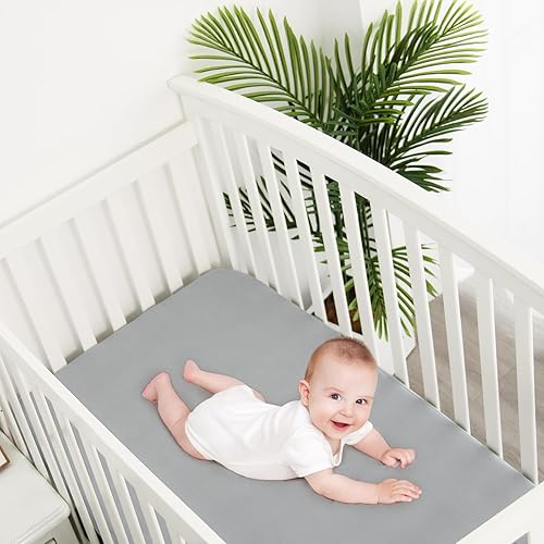 Miniatura 6 de Paquete de 2 protectores de colchón de cuna, sábana bajera de cuna, ultra suaves y transpirables para niños y niñas, color gris