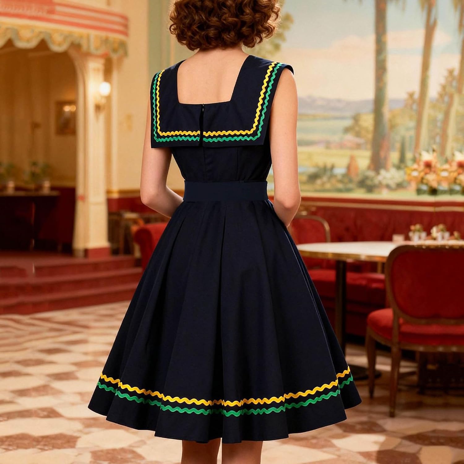 Women's 50s Vintage Swing Wedding Guets Dress Elegant Square Neck Sleeveless A-Line Business Party Dress