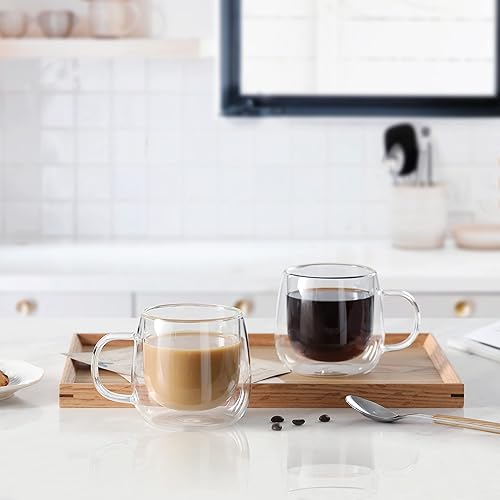 Miniatura 10 de CNGLASS Tazas de café de vidrio de doble pared de 10 onzas, tazas de café expreso con aislamiento transparente con patrón de corazón para café con