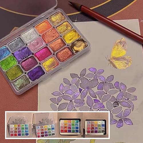 Miniatura 2 de Juego de pintura de acuarela de 20 colores, juego de pintura de acuarela metálica, pintura de acuarela nacarada, pintura de acuarela con purpurina,