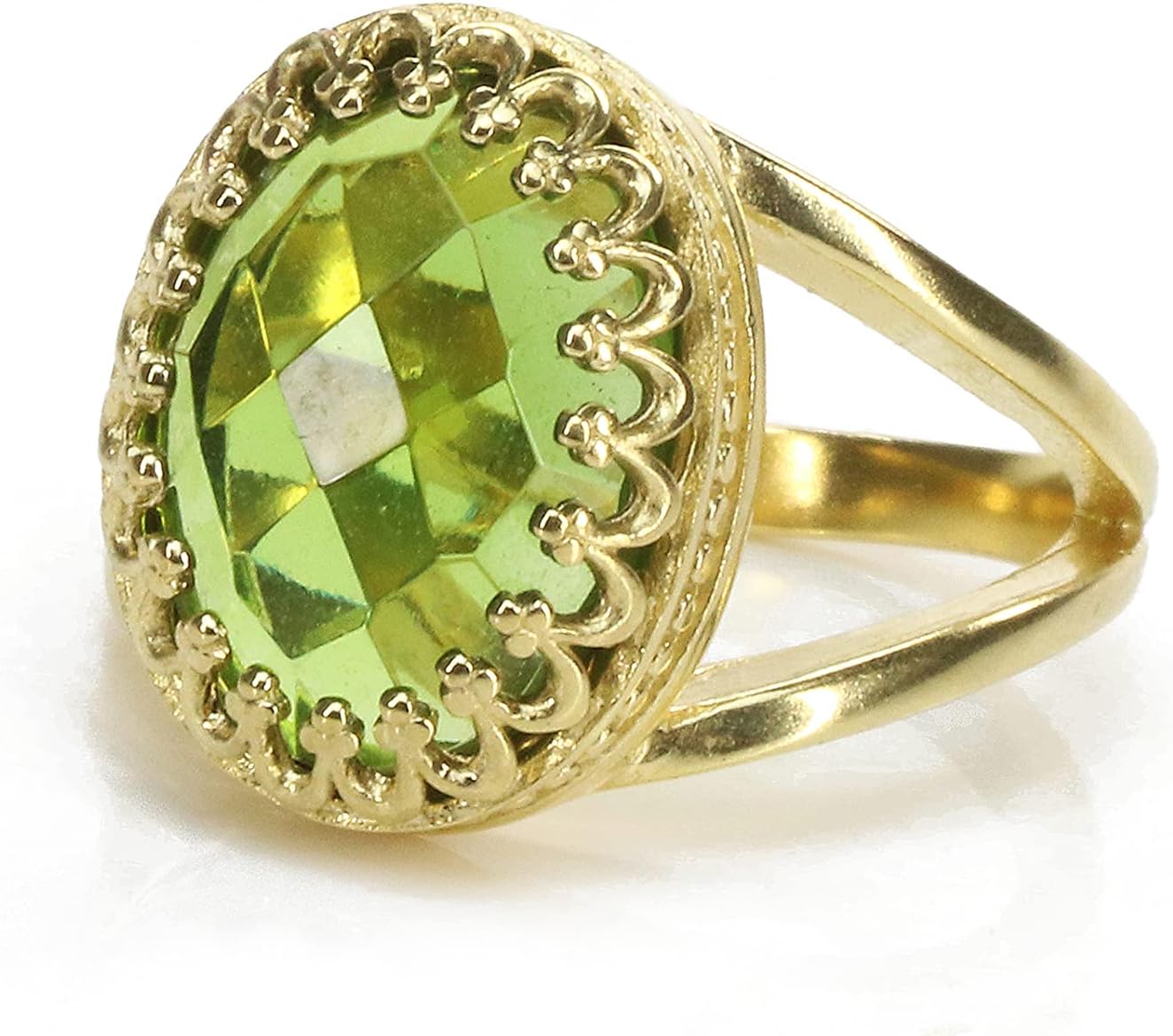 Attractive August Birthstone Rings - 10x14mm Peridot in 14k Gold-filled Double Band - Artisan Handmade Jewelry with Box
