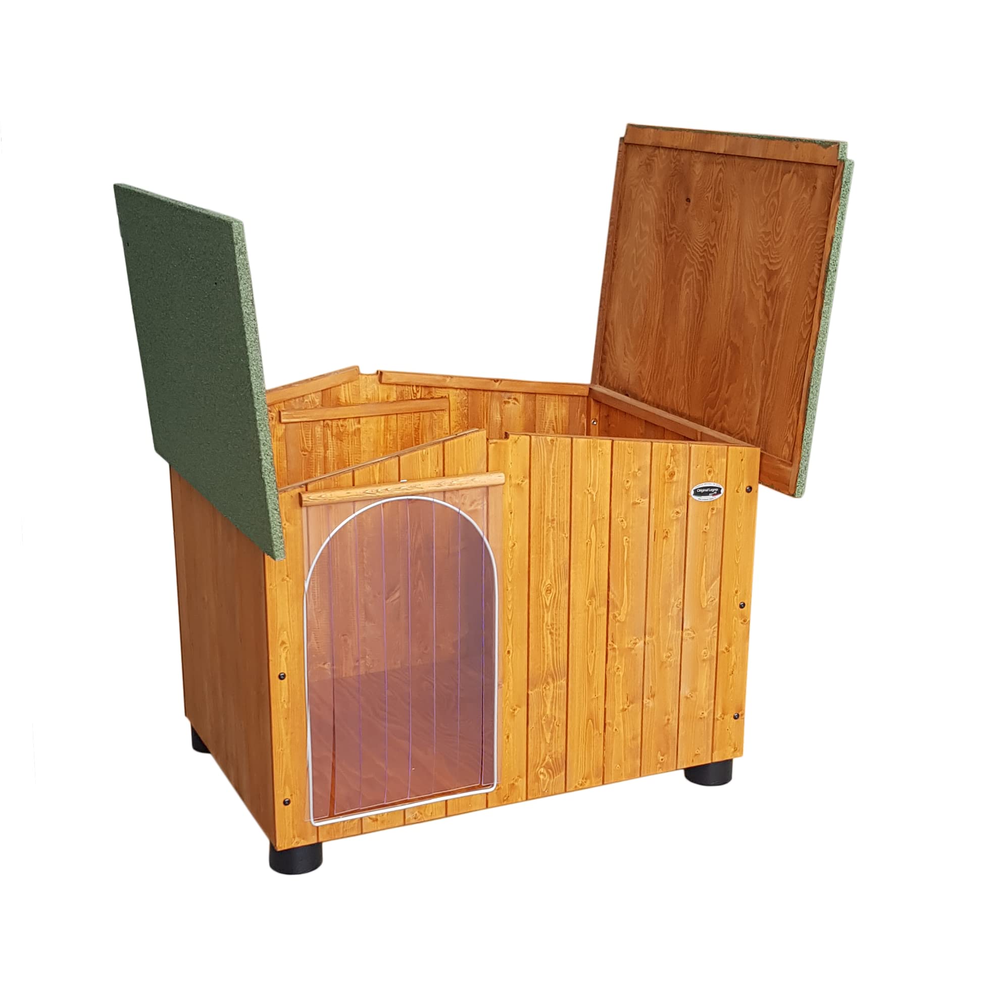 ORIGINAL LEGNO Achetez à l'usine Niche en Bois pour Chiens d'Extérieur Renforcée Cadeau Rideau Fabriqué en Italie Modèle Oasi Taille D - Berger Allemand 102x80xH80
