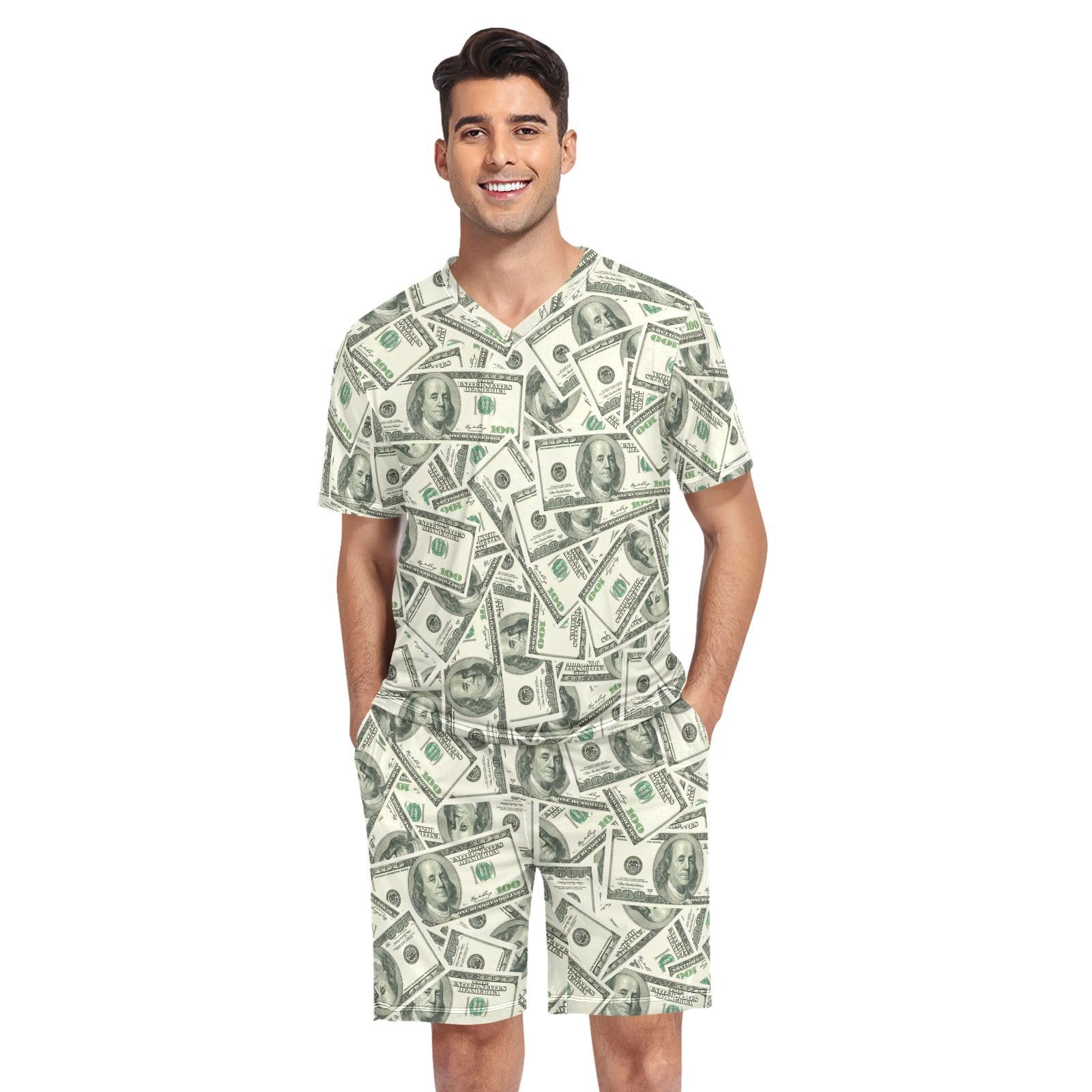 jhkku Men's Short Sleeve Pajama Set Summer Pj Short Set 2 Piece Loungewear Sleepwear with Pockets-picture-15
