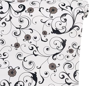 Yifely Black Vine Shelf Liner Self-Adhesive Furniture Paper DIY Dresser Drawer Covering Sticker 17.7 Inch by 9.8 Feet