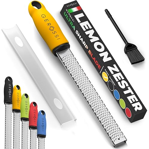 Stainless Steel Cheese and Citrus Zester Grater w/Extra Sharp Blade - Perfect for Lemons, Parmesan, Garlic, Chocolate - Spice Up any Kitchen Dish in Seconds with Your Premium Hand Held Shredder