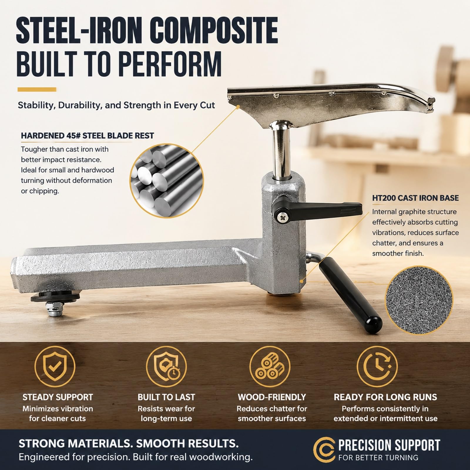 Kit de repose-outils pour tour à bois avec base de 280 mm et poteau de 76 mm de haut pour les bricoleurs, idéal pour les travaux manuels de petites tasses en bois, bols, porte-stylos et projets à