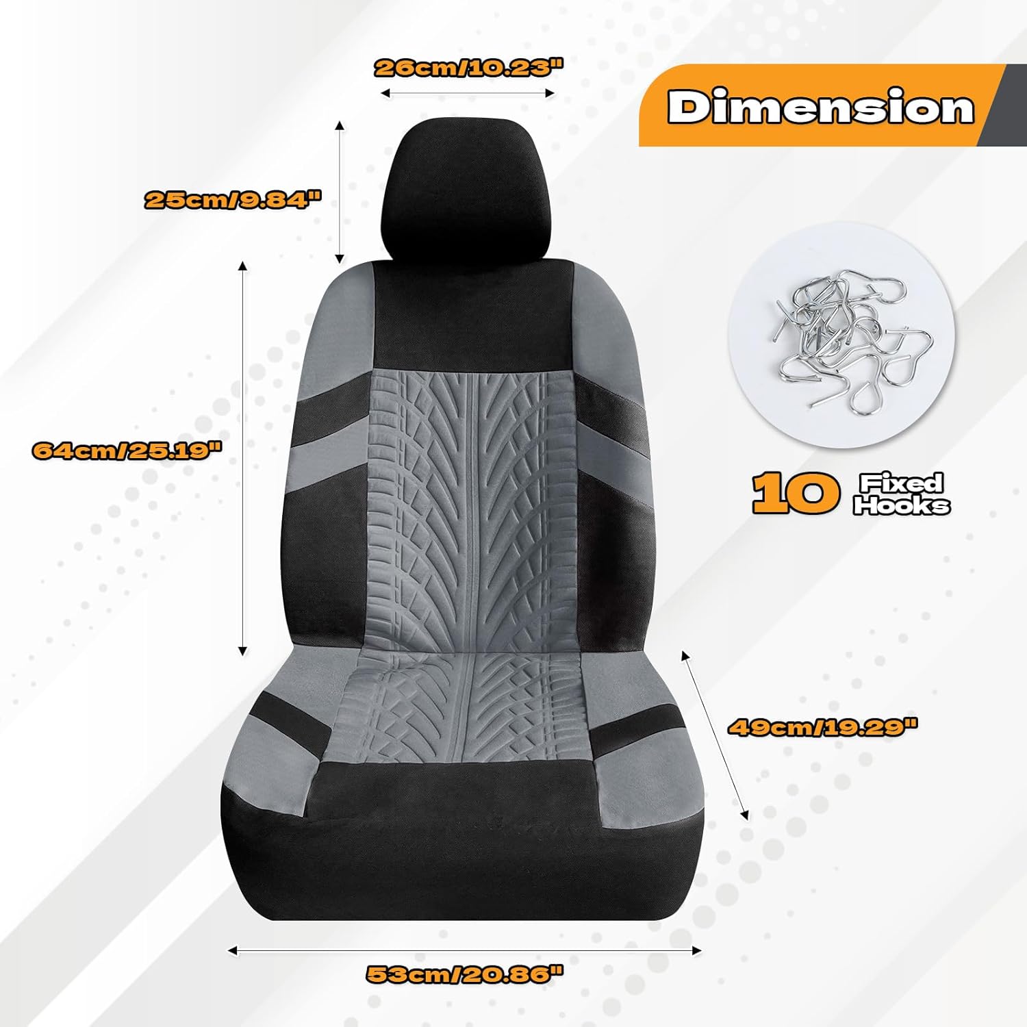 2PCS Car Front Seat Cover with 2 Headrest Covers, Breathable Waterproof Seat Covers for Front Seats, Universal Seats Cover Protector Car Accessories for Most Vehicles (Gray)