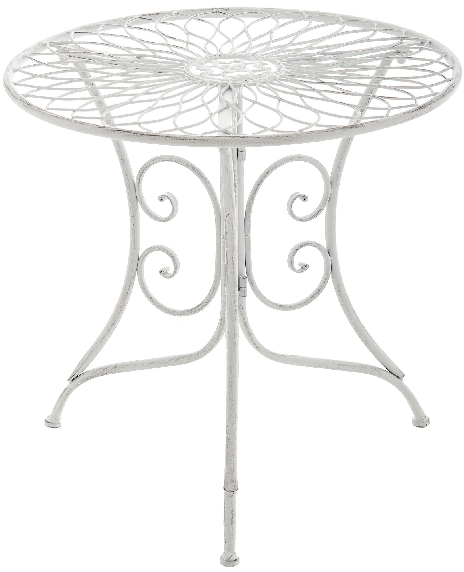 CLP Tavolino Da Esterno Ariano In Ferro I Tavolo Tondo Rustico Da Giardino I Tavolo Da Caffè Shabby I Tavolino Per Salotto Outdoor, Colore:antico bianco