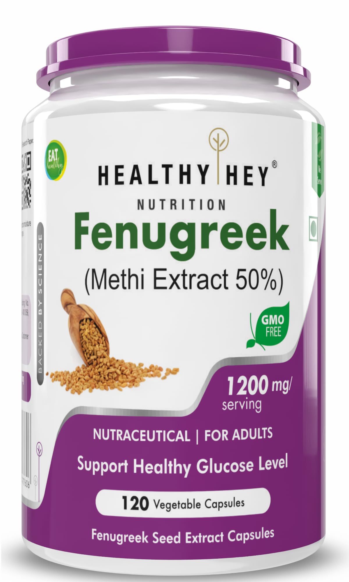 HealthyHey Nutrition Fenugreek Seed Extract Supplement Veg-Capsule, 120 Count (Pack of 1)