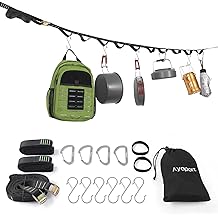 Ayaport Campsite Storage Strap Tent Camping Tree Hanging Organizer with 4 Carabiner Hooks 6 Stainless Steel S Hooks &amp; 20 Separated Loops, Camping Set Travel &amp; Outdoor Camping Gear