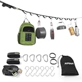 Ayaport Campsite Storage Strap Tent Camping Tree Hanging Organizer with 4 Carabiner Hooks 6 Stainless Steel S Hooks & 20 Separated Loops&comma; Camping Set Travel & Outdoor Camping Gear