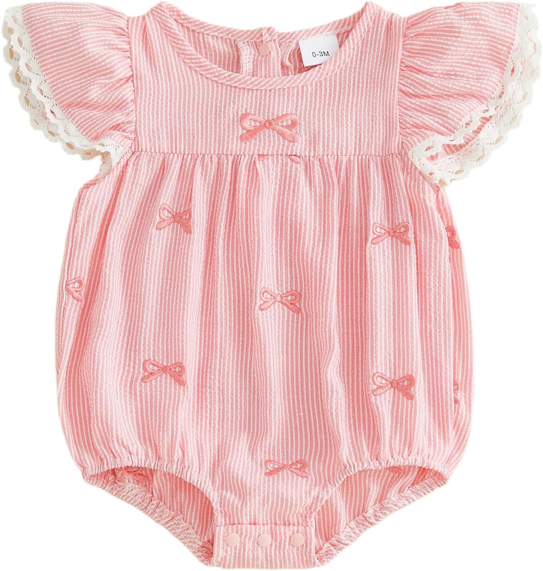 Baby Girl Smocked Outfits Flying Sleeve Bubble Romper Infant Bodysuit | Octopus/Crab/Seahorse/Bow embroidery, Flutter sleeves, Smocked detail, Baby girl summer clothes, for fishing and casual daily