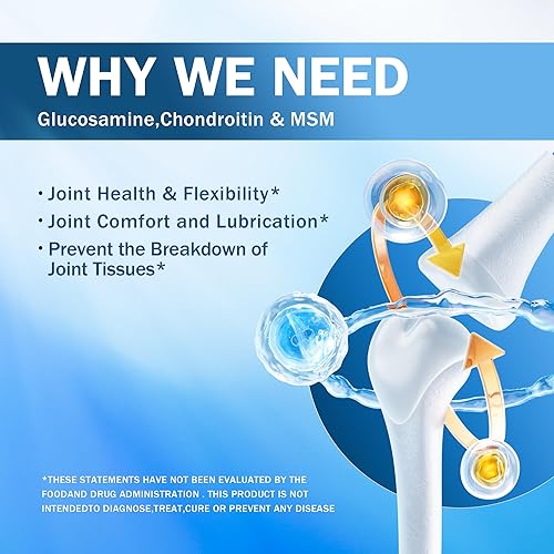 Miniatura 4 de NYO3 Glucosamina 1500mg con condroitina MSM 120 cápsulas de péptido de colágeno  Suplemento de apoyo articular, suministro de 30 días para la salud