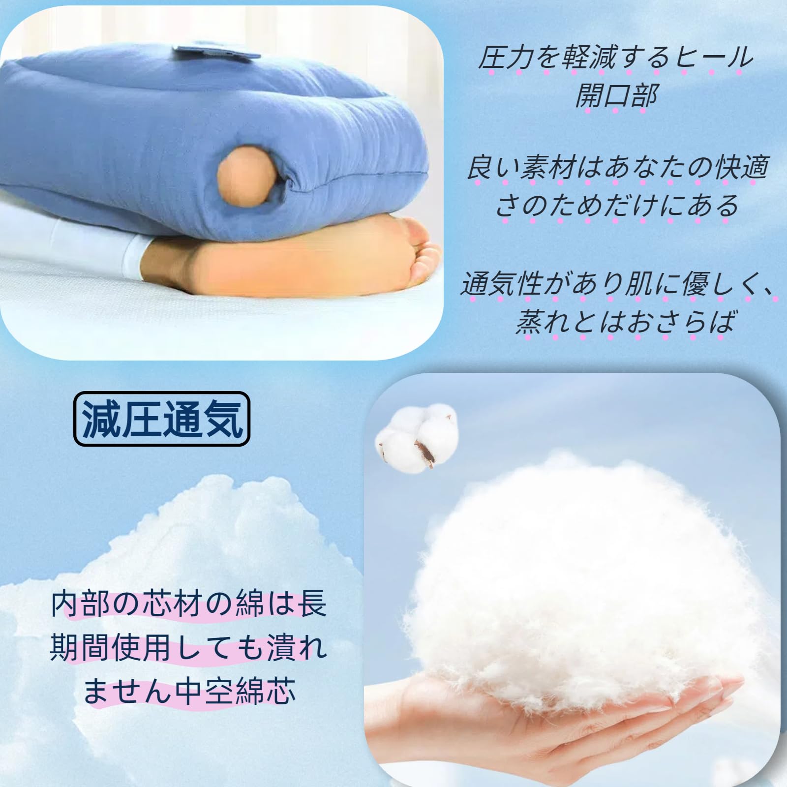 DURASIKO 床ずれ防止 足首 クッション 介護 かかとあて 足クッション マジックテープ 踵 保護 看護 介護 痛み 防止 車椅子 褥瘡 パッド サポート