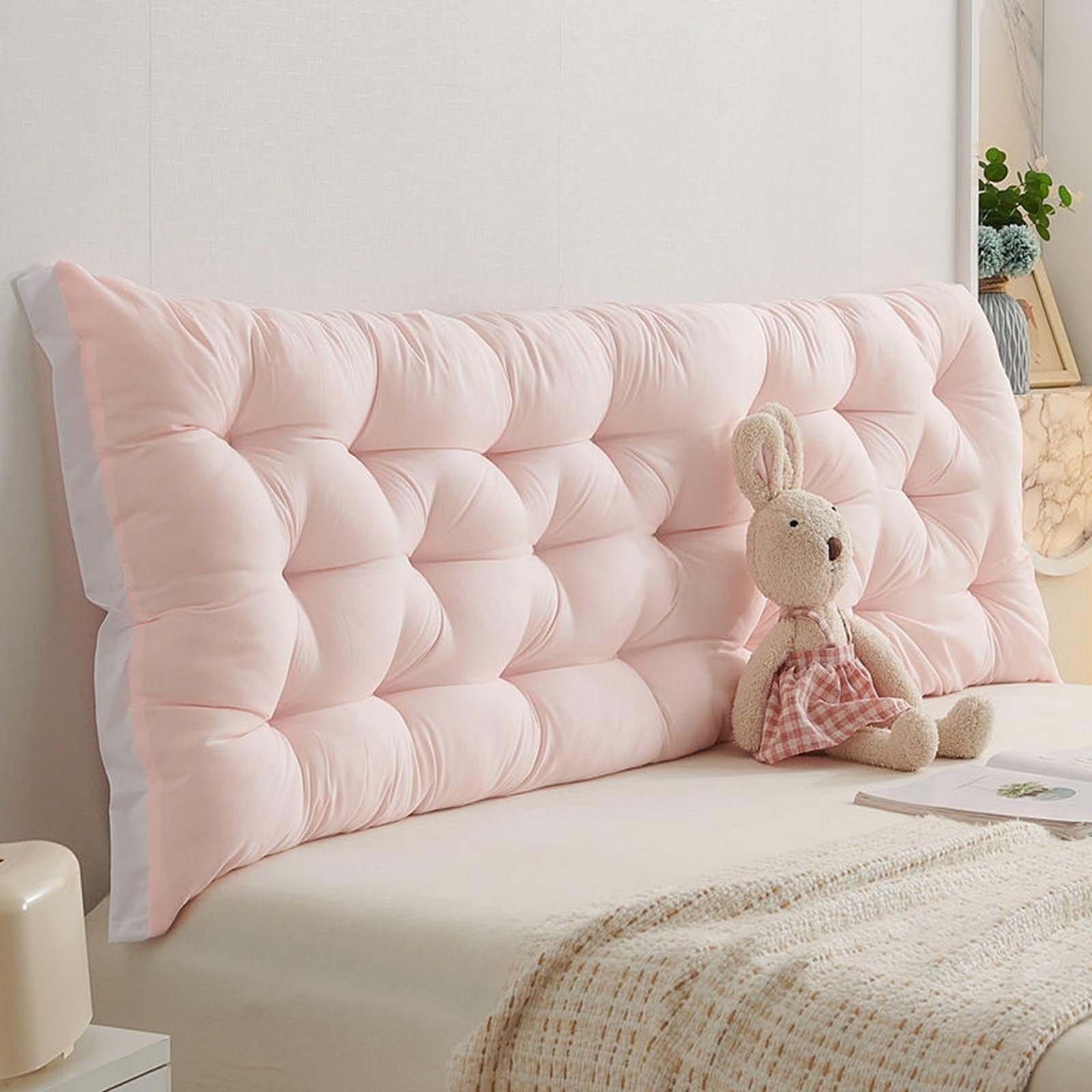 Almohada De Cabecero Para Cama Almohadas De Lectura Suaves Rectángulos Cojín De Respaldo Cojín De Lectura Y Descanso Cabecero Extraíble Con Funda Lavable Relleno De Algodón (rosa 150cm*50c