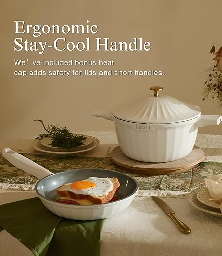 Miniatura 5 de Juego de utensilios de cocina de cerámica antiadherente (7 piezas)  Juego de ollas y sartenes de aluminio fundido de titanio con tapas, no tóxico,