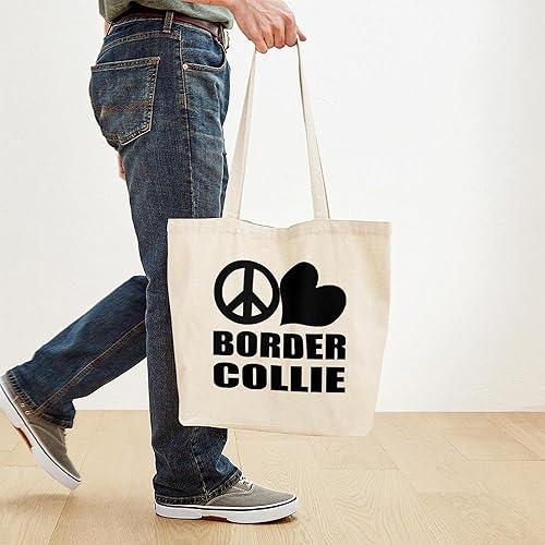 Vista 159 de CafePress Border Collie - Bolsa de lona natural, bolsa de compras reutilizable