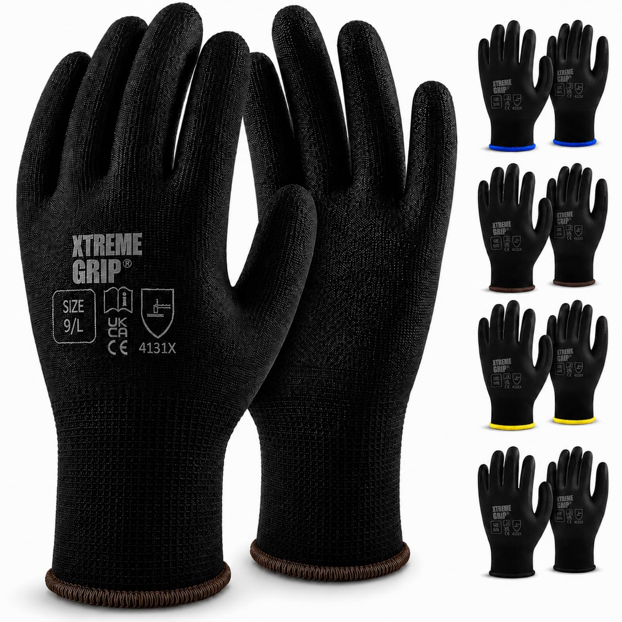 Xtremeauto XtremeGrip PU Coated Safety Work Gloves – Non-Slip Grip Protective Work Gloves for DIY, Mechanics, Warehouse, Gardening & Construction – EN388 Certified (12, Large)