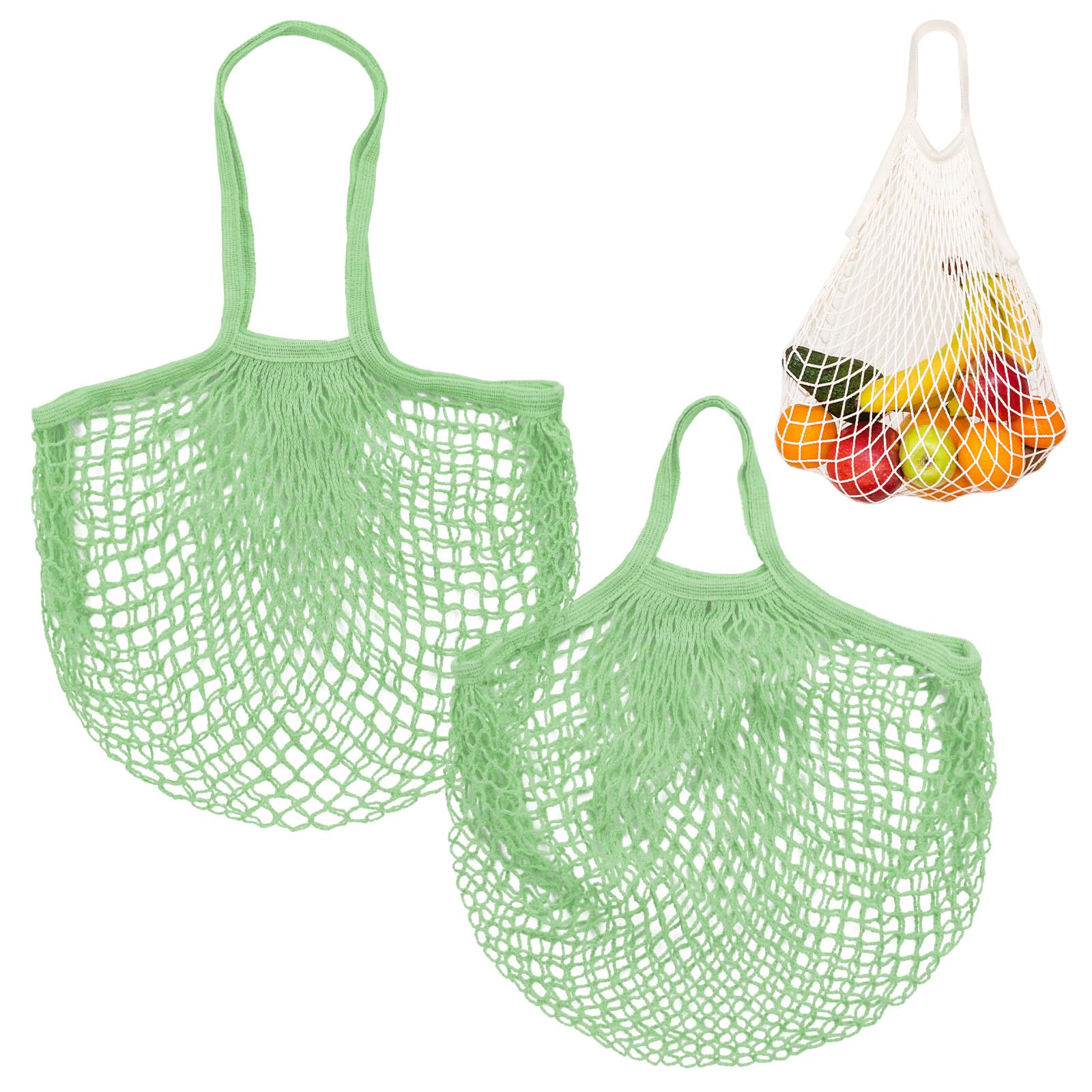 M METERXITY 2-Pack Cotton Mesh Bag, Reusable Washable Mesh Net String Grocery Bags, Reusable Produce Bags with Handle, Net Tote Bag for Fruits/