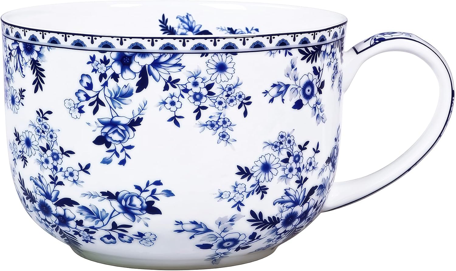 25 Ounce Bone China Soup Bowls with Handles Large Soup Mug for Coffee Cereal Oatmeal Latte Flora Soup Bowl Bone China Soup Cup Microwave Safe