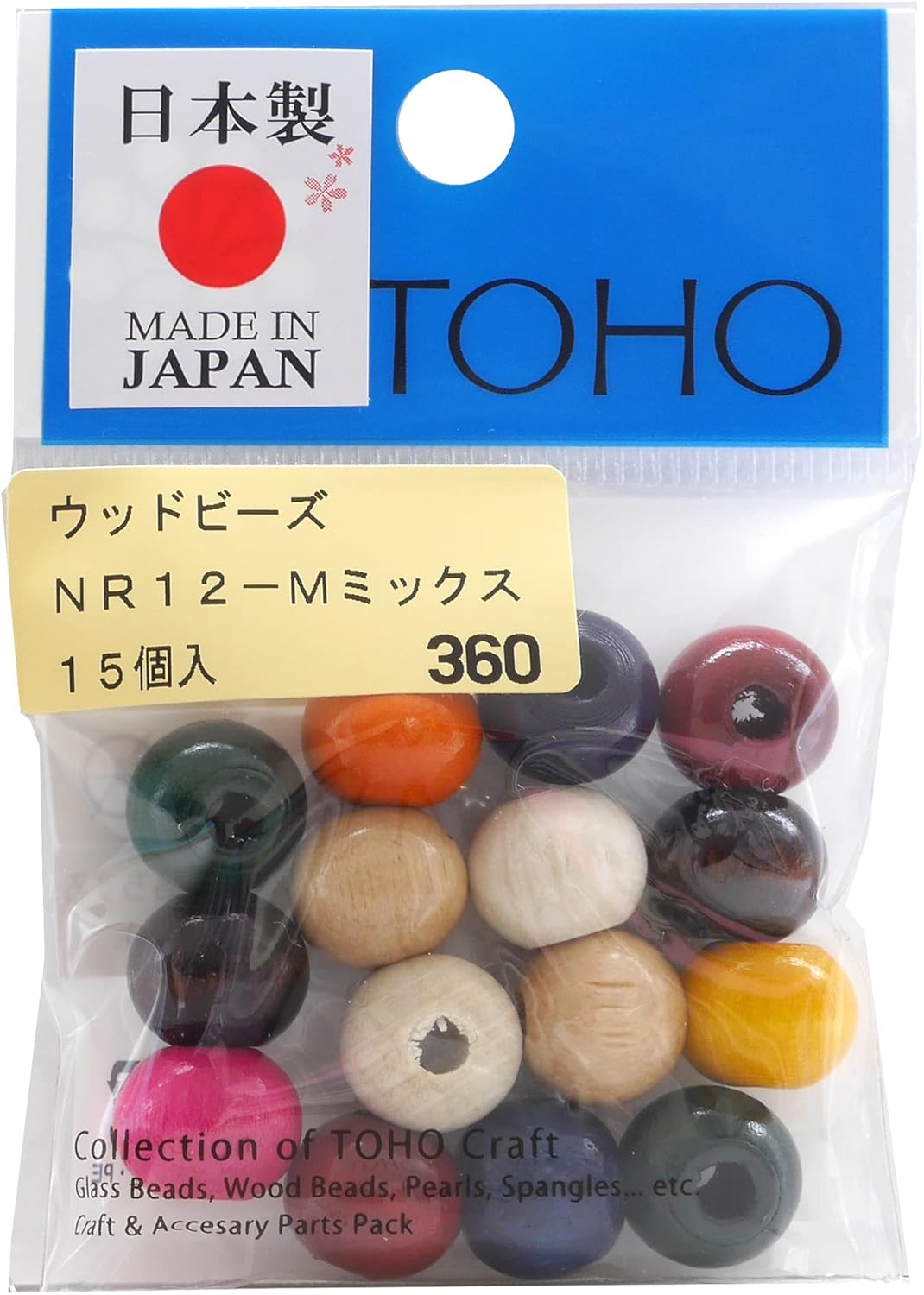 TOHO Takumi no Technique NR12-M Wood Beads, Outer Diameter Approx. 0.5 inches (12 mm), Hole Size Approx. 0.1 inches (3.5 mm), Mix, Pack of 15