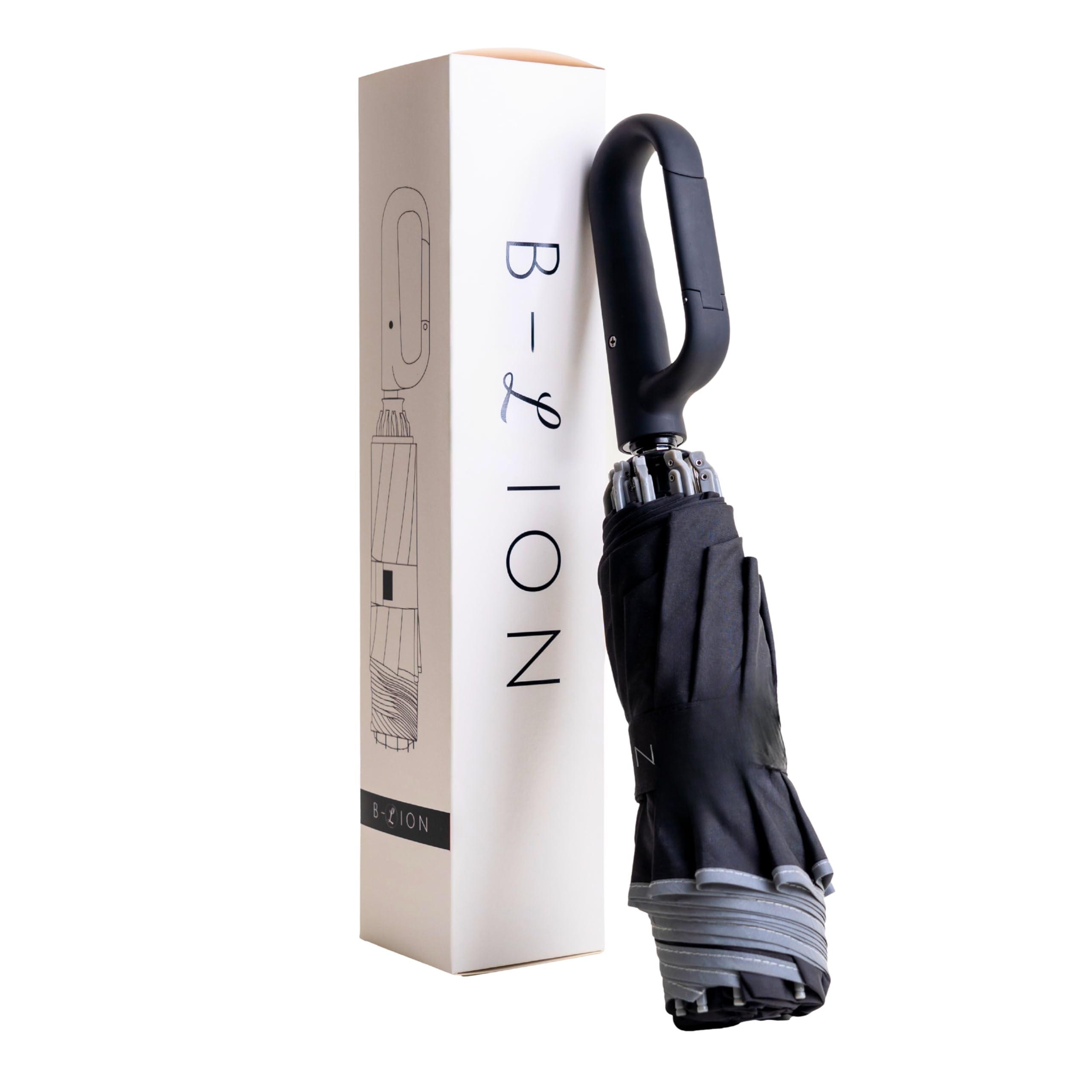 B-LION Paraguas Plegable Invertido con 10 Varillas Reforzadas, Banda Reflectante, Apertura y Cierre Automático, Antiviento y Mango con Hebilla – Fácil de Llevar para Hombre y Mujer