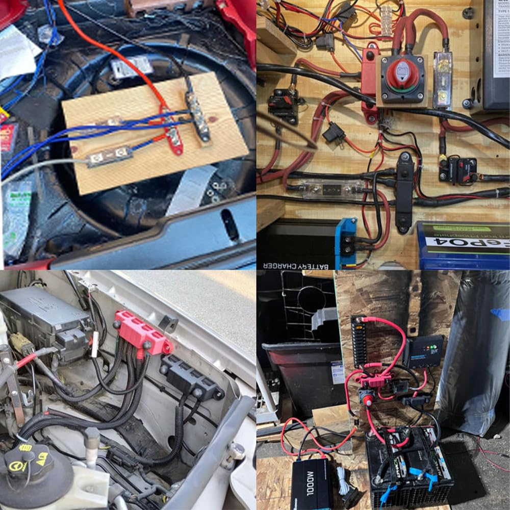 Bloc de distribution d'alimentation Repartiteur pour barre de bus 12 V-48 V DC, 4 bornes M8 (5/16'') 250 A pour voitures, camping-cars, bateaux, yachts (négatif et positif)
