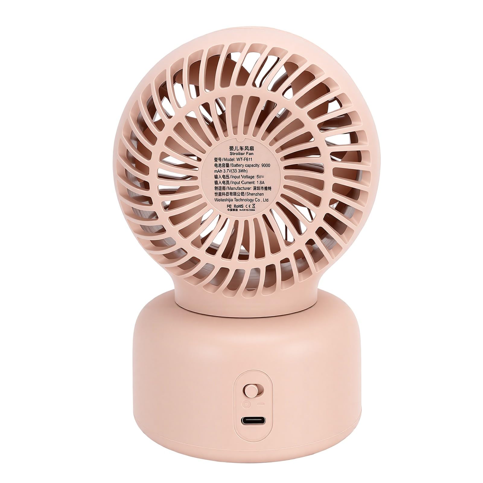 YWBL-WH Ventilador de Coche para Bebé Recargable, Tripode Flexible,