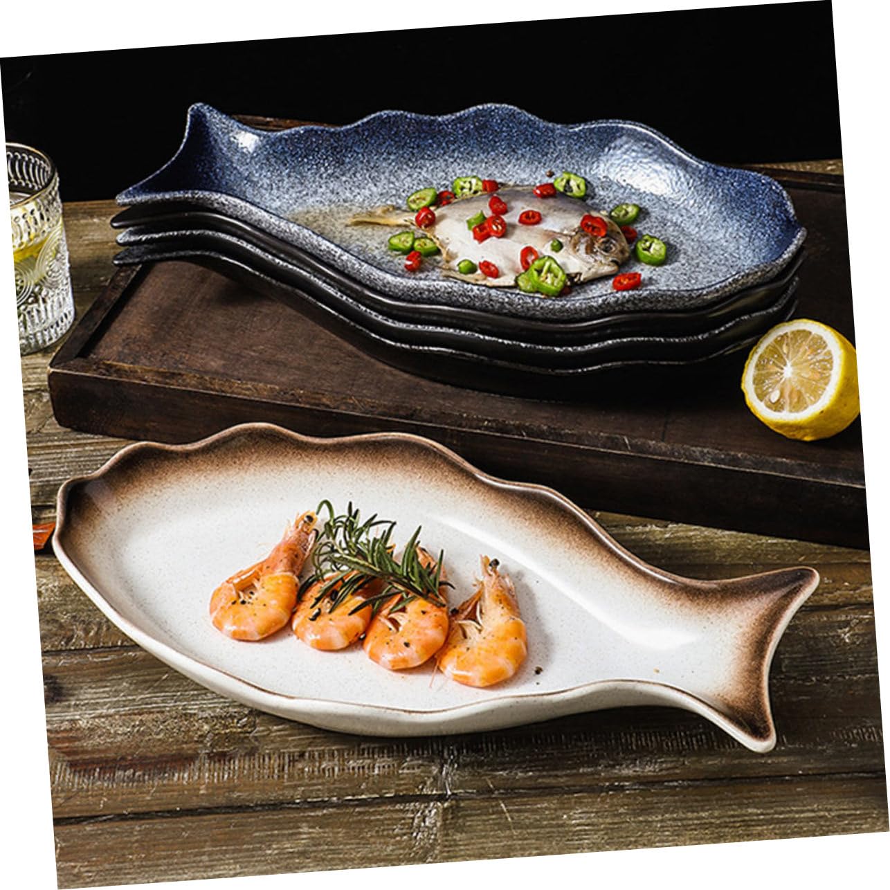Zerodeko Plato para Servir Pescado de Cerámica Estilo Japonés Diseño Creativo en Forma de Pez, Fácil de Limpiar y Cómodo al Tacto, Adecuado para Restaurante o Casa